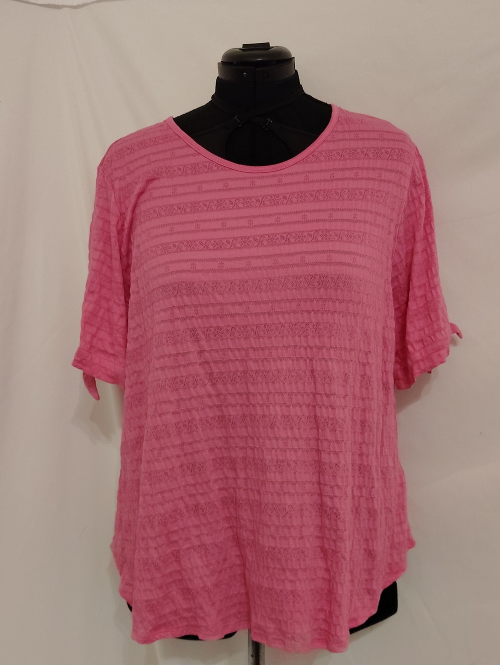 Women's Pink Short-Sleeve Textured Knit Top